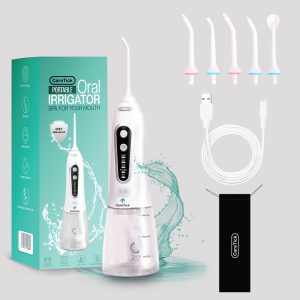 CareTick Water Flosser Cordless Teeth Cleaner along with 5 DIY Modes and Tips, Portable Dental Oral Flossing Irrigator for Braces, IPX7 Waterproof, Modester 300ML Water Tank for Home and Travel (White)
