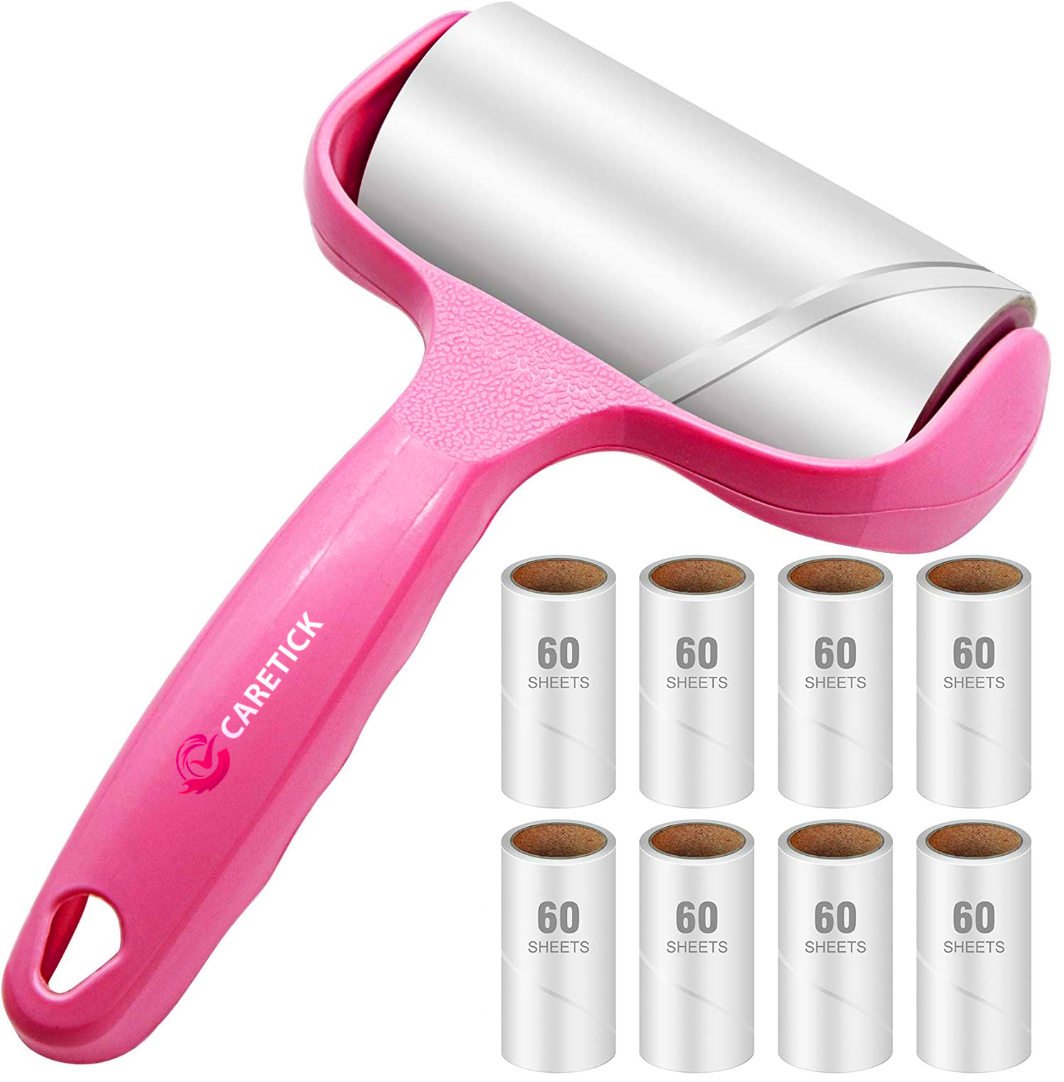 CareTick Lint Roller Remover Hair Kit, Super Sticky Reusable Lint Remover for Furniture, Bed, Dog-Cat Hair, carpet, clothes, car seat, dust, and sticky fluff brush with 540 sheets(1 Handles+9 Rolls)