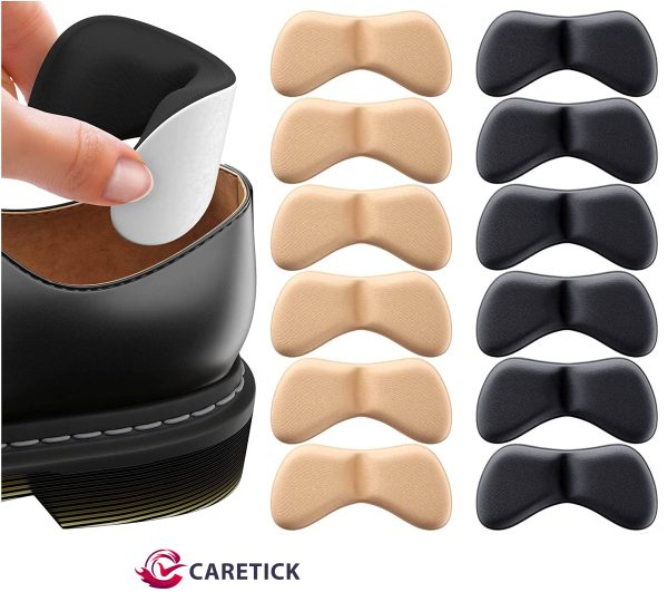 CareTick Heel Grip Liners Heel Protector (12 Pcs) Heel Cushion Pads for Loose Shoes, Self-Adhesive Heel Liners, Improved inner Sole Preventing Heel Slipping & Blisters (MHP-12)