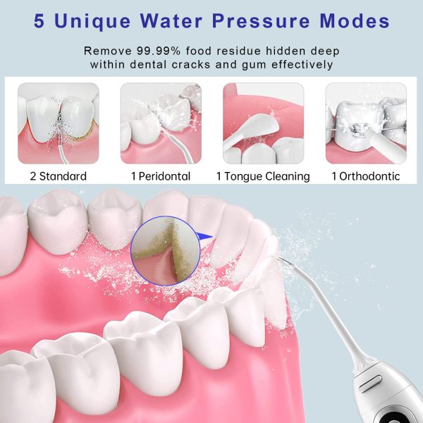 CareTick Water Flosser Cordless Teeth Cleaner along with 5 DIY Modes and Tips, Portable Dental Oral Flossing Irrigator for Braces, IPX7 Waterproof, Modester 300ML Water Tank for Home and Travel (White) - Image 5