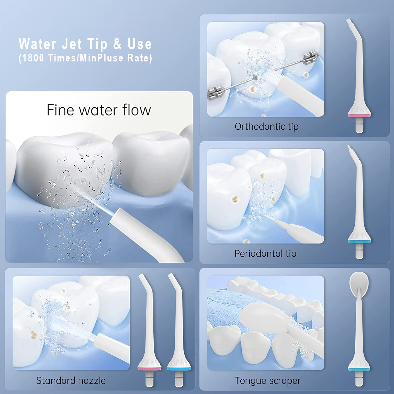CareTick Water Flosser Cordless Teeth Cleaner along with 5 DIY Modes and Tips, Portable Dental Oral Flossing Irrigator for Braces, IPX7 Waterproof, Modester 300ML Water Tank for Home and Travel (White) - Image 3