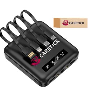 CareTick Mini Power Bank 10000mAh 22.5W Fast Charging USB C Portable Battery Charger with Built-in Cables, LED Display, 4 Output & 2 Input, Compatible with iPhone, Android, Tablets